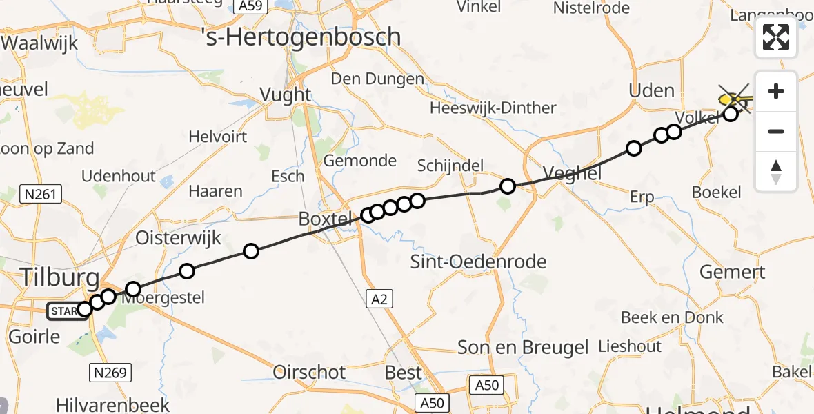 Routekaart van de vlucht: Lifeliner 3 naar Vliegbasis Volkel