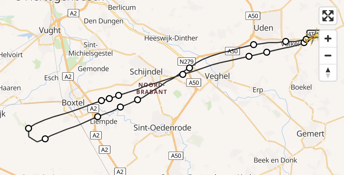 Vluchtroute Traumahelikopter Vliegbasis Volkel - Vliegbasis Volkel, 13 november 2022, 01:07