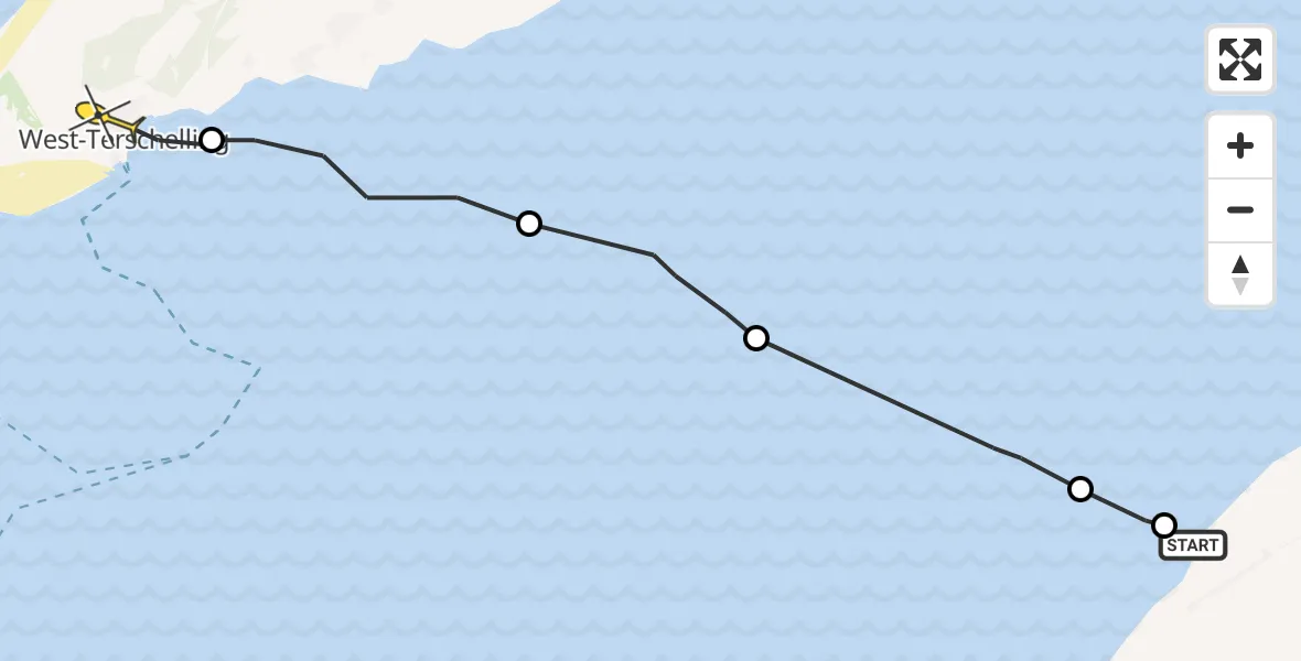 Routekaart van de vlucht: Ambulanceheli naar West-Terschelling