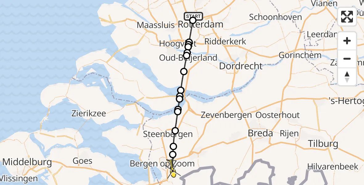 Routekaart van de vlucht: Lifeliner 2 naar Bergen op Zoom