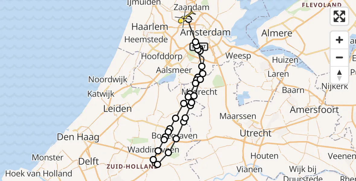 Routekaart van de vlucht: Lifeliner 1 naar Amsterdam Heliport