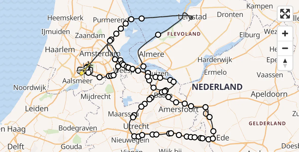 Routekaart van de vlucht: Politieheli naar Schiphol