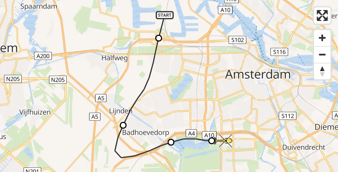 Routekaart van de vlucht: Lifeliner 1 naar VU Medisch Centrum Amsterdam