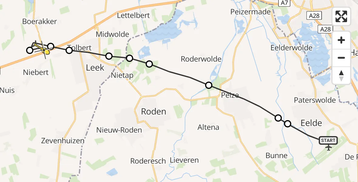 Routekaart van de vlucht: Lifeliner 4 naar Niebert