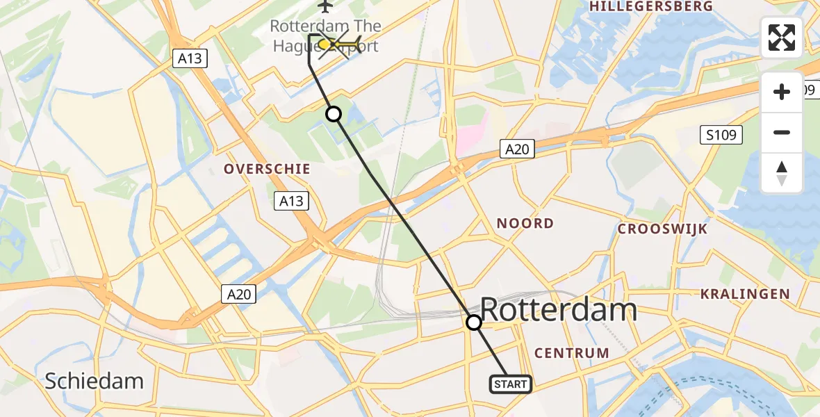 Routekaart van de vlucht: Lifeliner 2 naar Rotterdam The Hague Airport