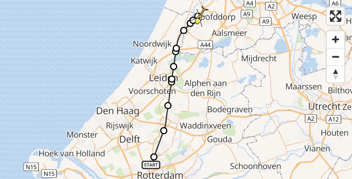 Routekaart van de vlucht: Lifeliner 2 naar Hoofddorp