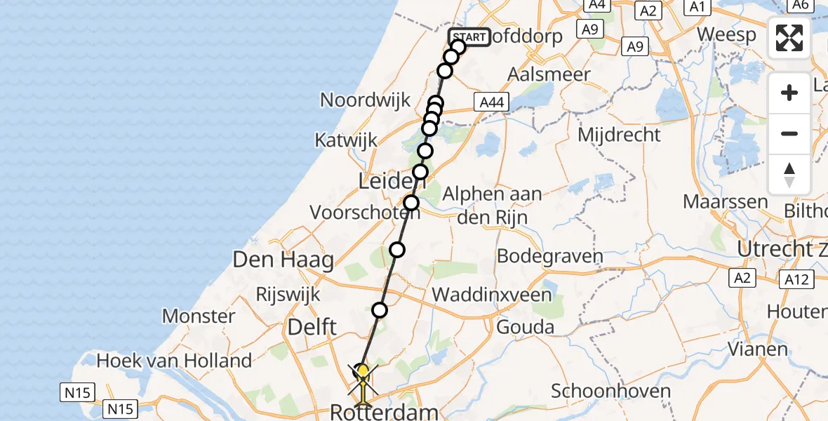 Routekaart van de vlucht: Lifeliner 2 naar Rotterdam The Hague Airport