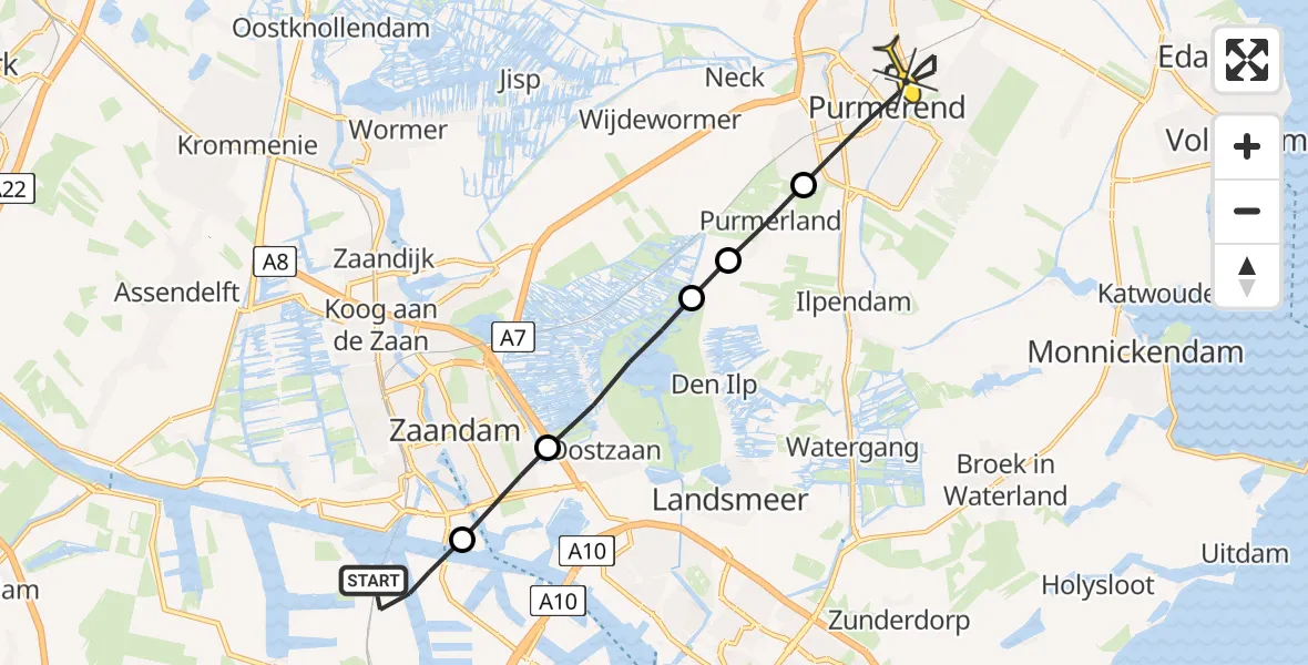 Routekaart van de vlucht: Lifeliner 1 naar Purmerend