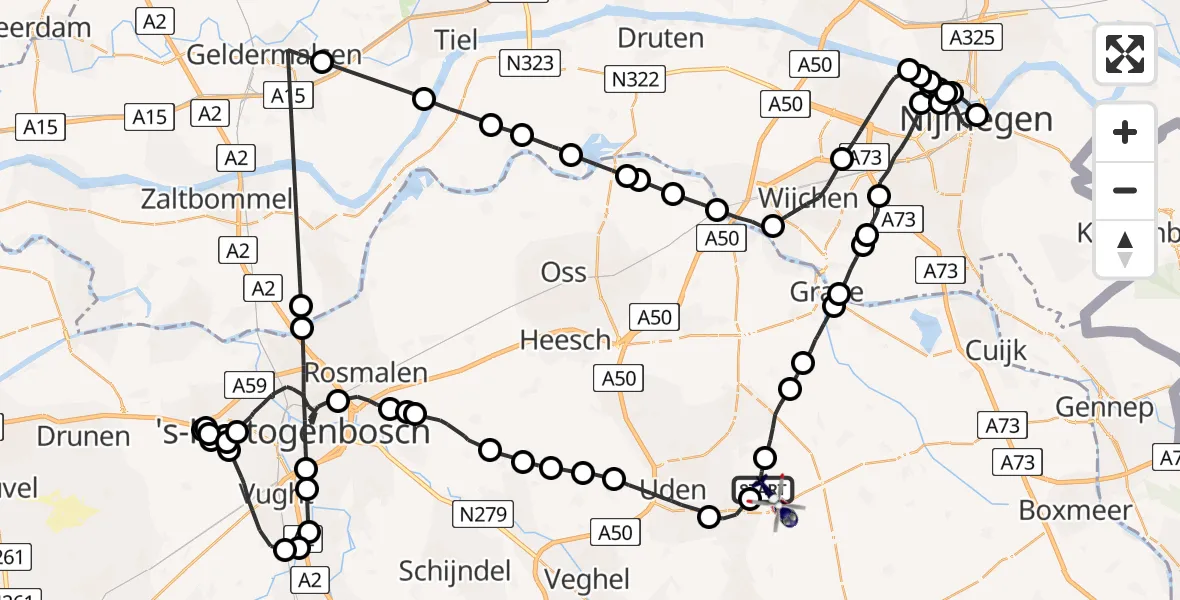 Vluchtroute Politiehelikopter Vliegbasis Volkel - Vliegbasis Volkel, 13 november 2022, 14:11