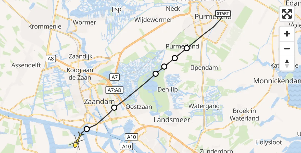 Routekaart van de vlucht: Lifeliner 1 naar Amsterdam Heliport