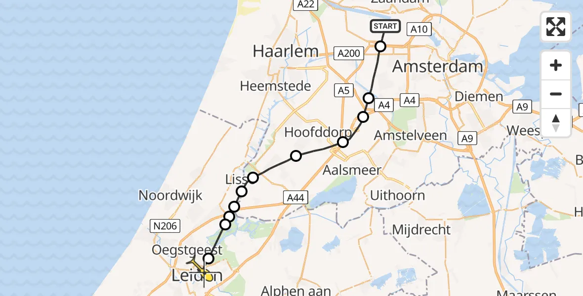 Routekaart van de vlucht: Lifeliner 1 naar Leiden