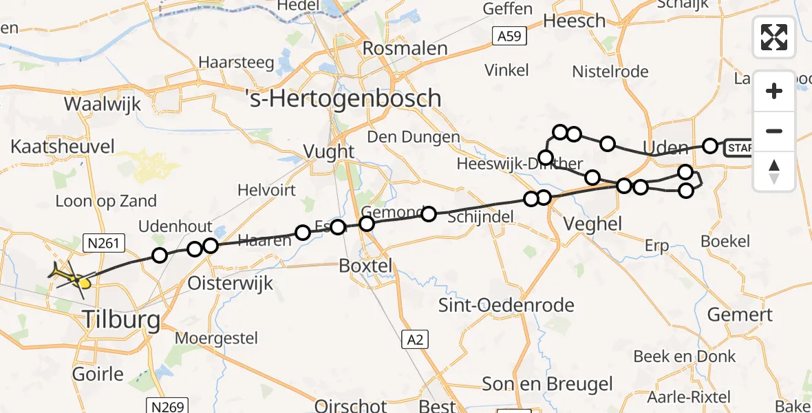 Routekaart van de vlucht: Lifeliner 3 naar Tilburg