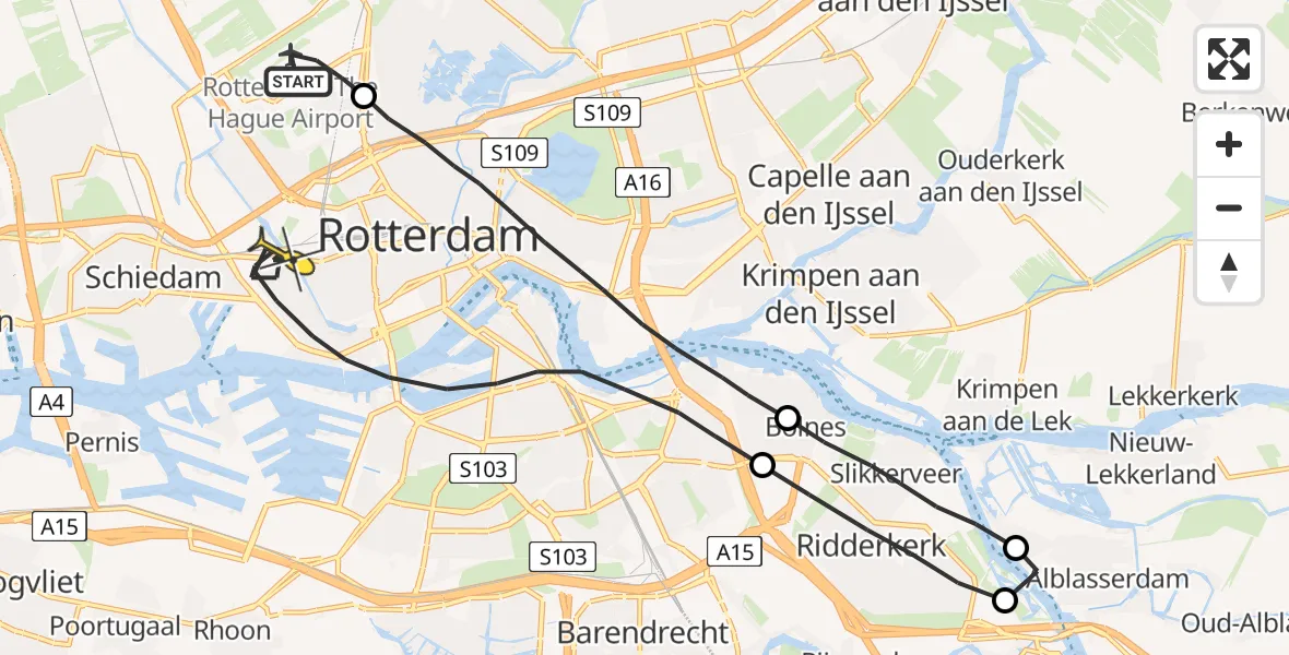 Routekaart van de vlucht: Lifeliner 2 naar Rotterdam