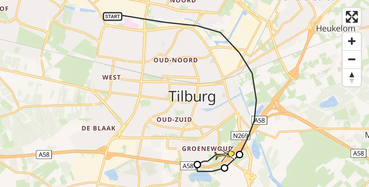 Routekaart van de vlucht: Lifeliner 3 naar Tilburg