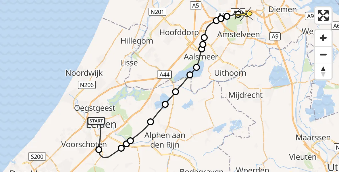 Routekaart van de vlucht: Lifeliner 1 naar VU Medisch Centrum Amsterdam