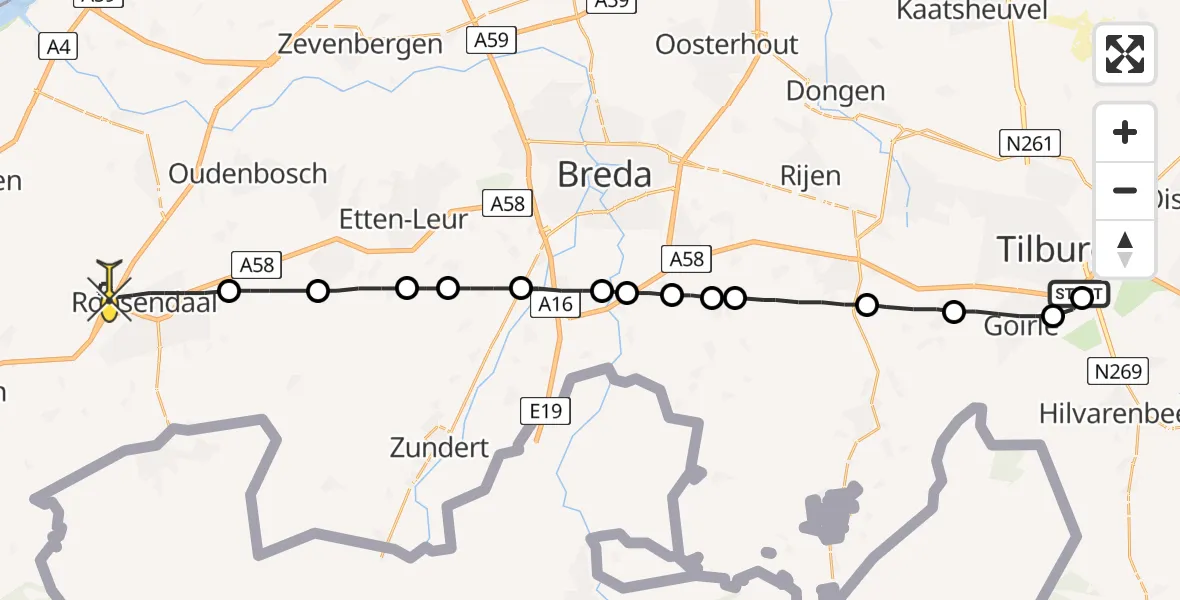 Routekaart van de vlucht: Lifeliner 3 naar Roosendaal