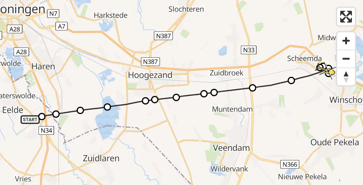 Routekaart van de vlucht: Lifeliner 4 naar Scheemda
