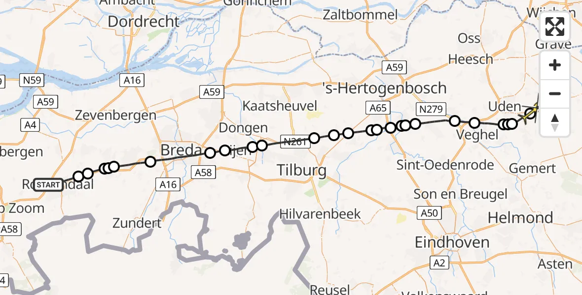 Routekaart van de vlucht: Lifeliner 3 naar Vliegbasis Volkel