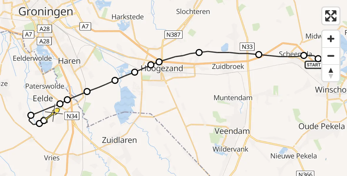 Routekaart van de vlucht: Lifeliner 4 naar Groningen Airport Eelde