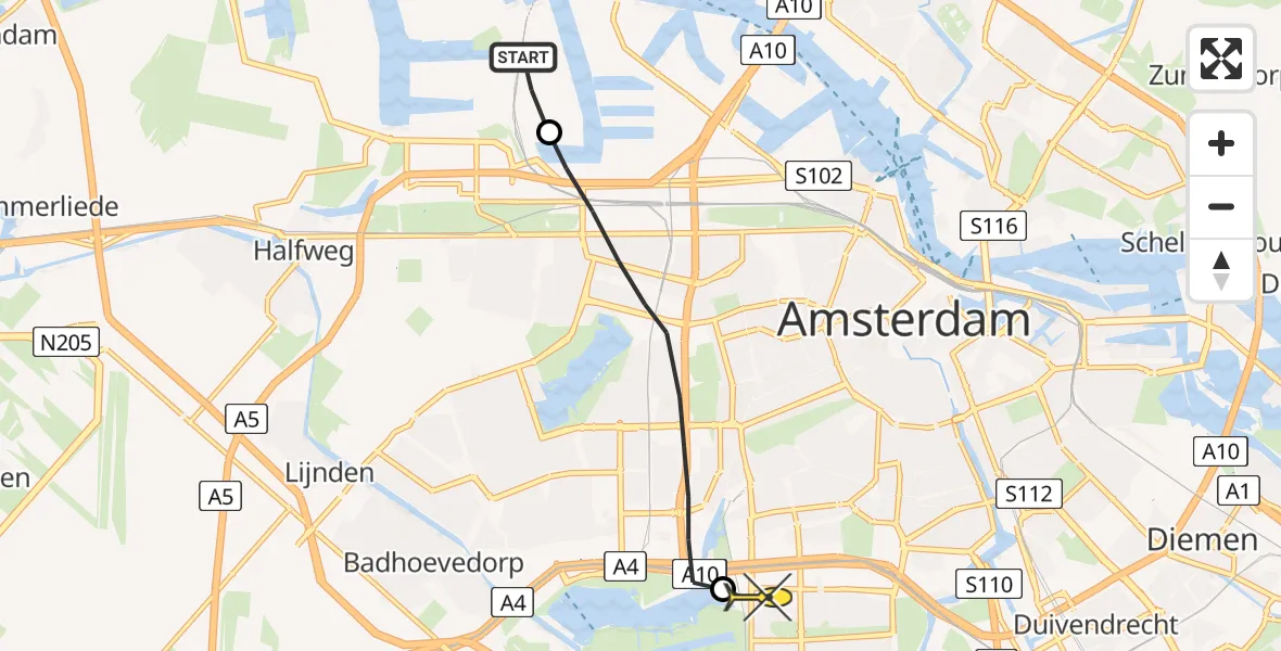 Routekaart van de vlucht: Lifeliner 1 naar VU Medisch Centrum Amsterdam