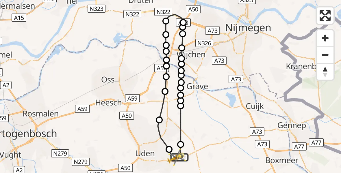 Vluchtroute Traumahelikopter Vliegbasis Volkel - Vliegbasis Volkel, 13 november 2022, 17:23