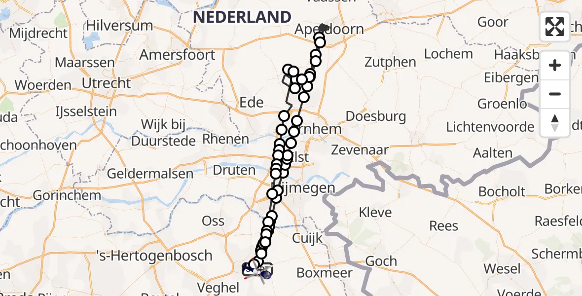 Vluchtroute Politiehelikopter Vliegbasis Volkel - Vliegbasis Volkel, 13 november 2022, 17:39