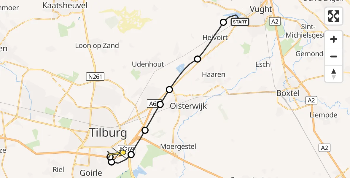 Routekaart van de vlucht: Lifeliner 3 naar Tilburg