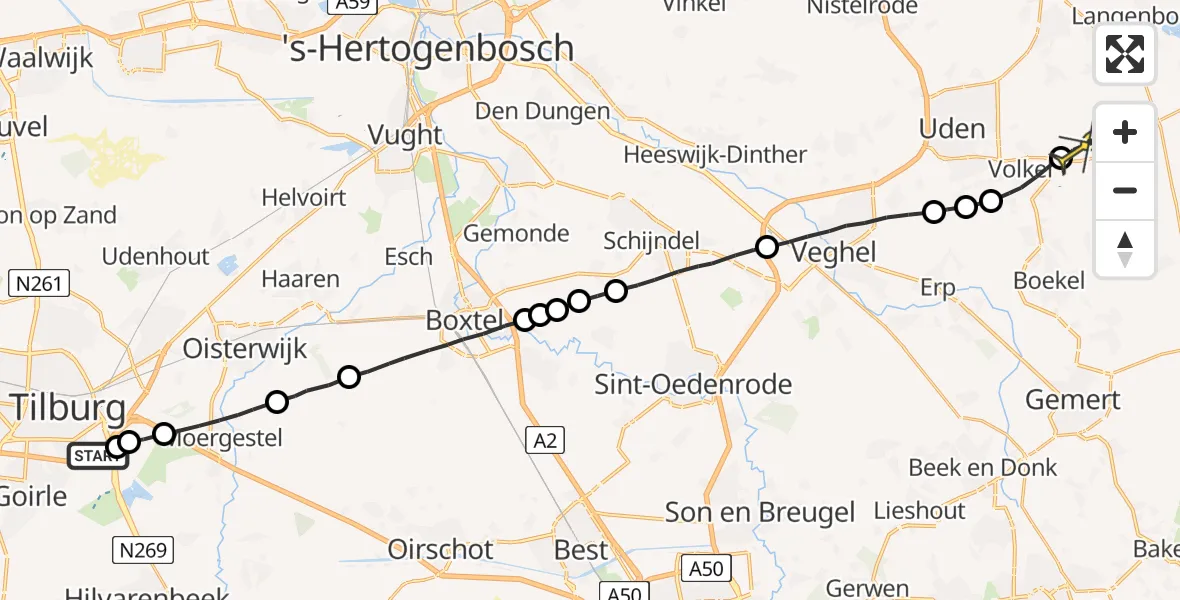 Routekaart van de vlucht: Lifeliner 3 naar Vliegbasis Volkel