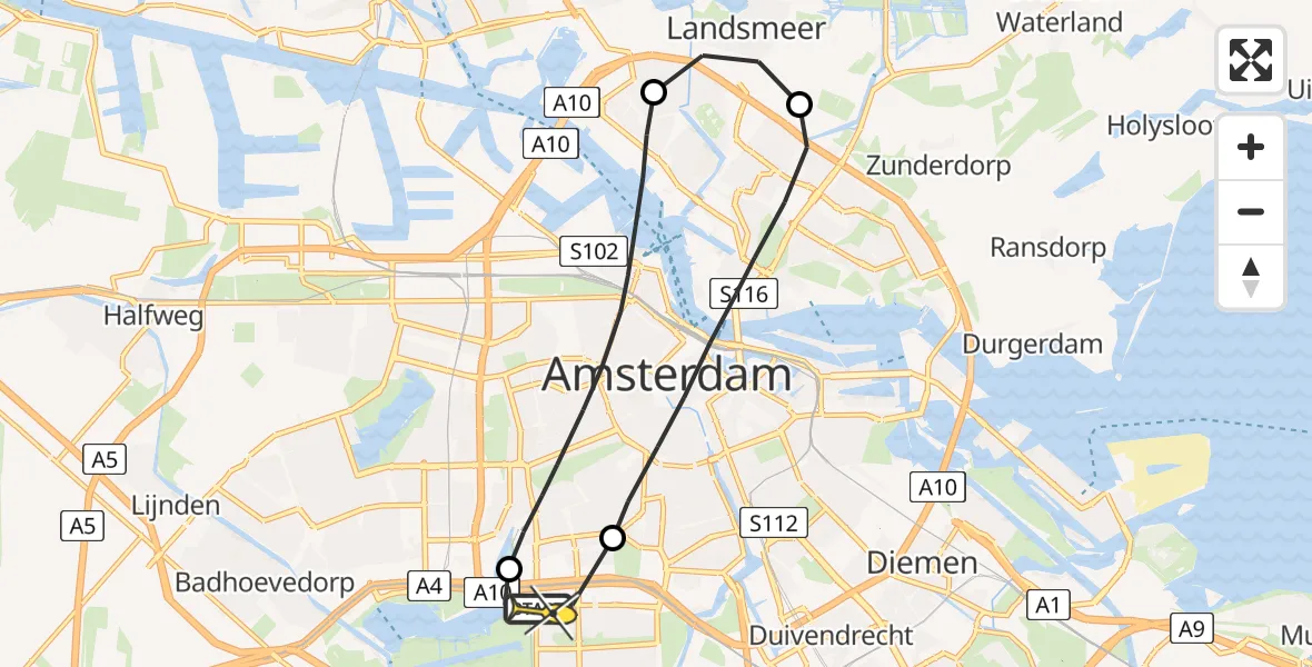 Routekaart van de vlucht: Lifeliner 1 naar VU Medisch Centrum Amsterdam