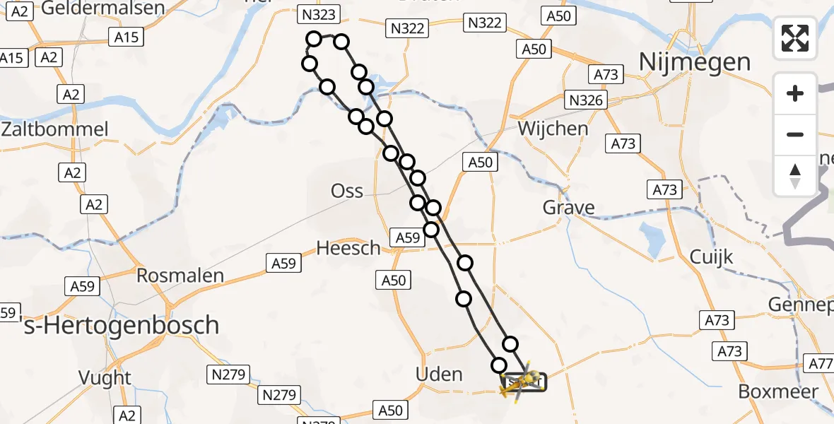 Vluchtroute Traumahelikopter Vliegbasis Volkel - Vliegbasis Volkel, 13 november 2022, 22:05