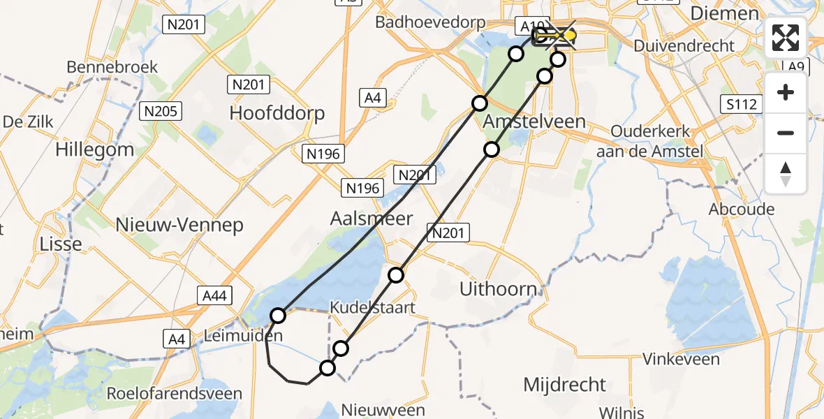 Routekaart van de vlucht: Lifeliner 1 naar VU Medisch Centrum Amsterdam