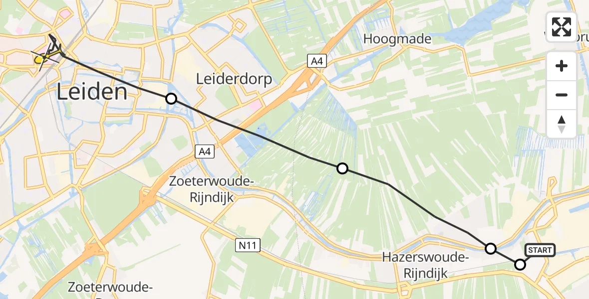 Routekaart van de vlucht: Lifeliner 1 naar Leiden