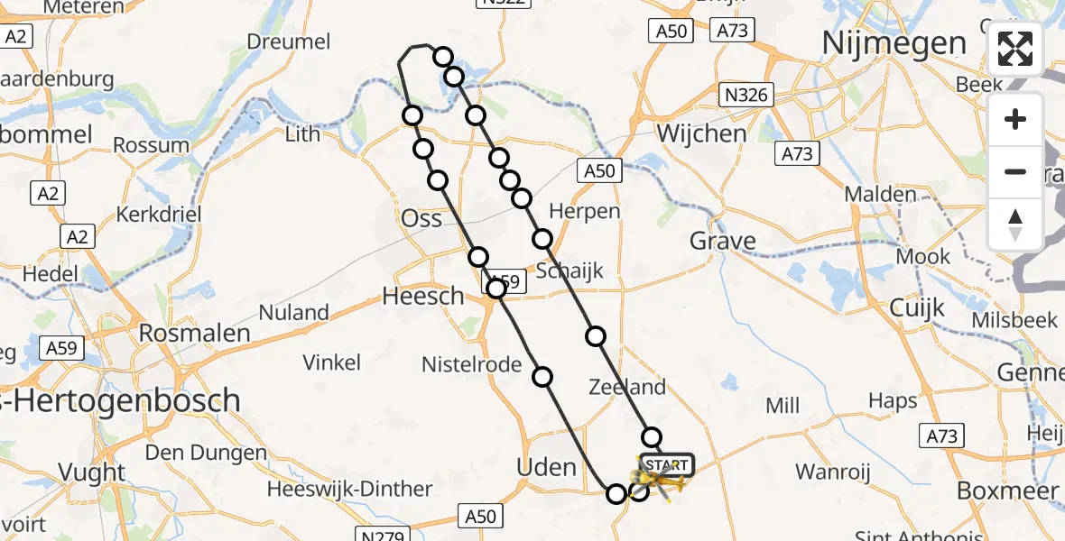 Vluchtroute Traumahelikopter Vliegbasis Volkel - Vliegbasis Volkel, 14 november 2022, 08:30