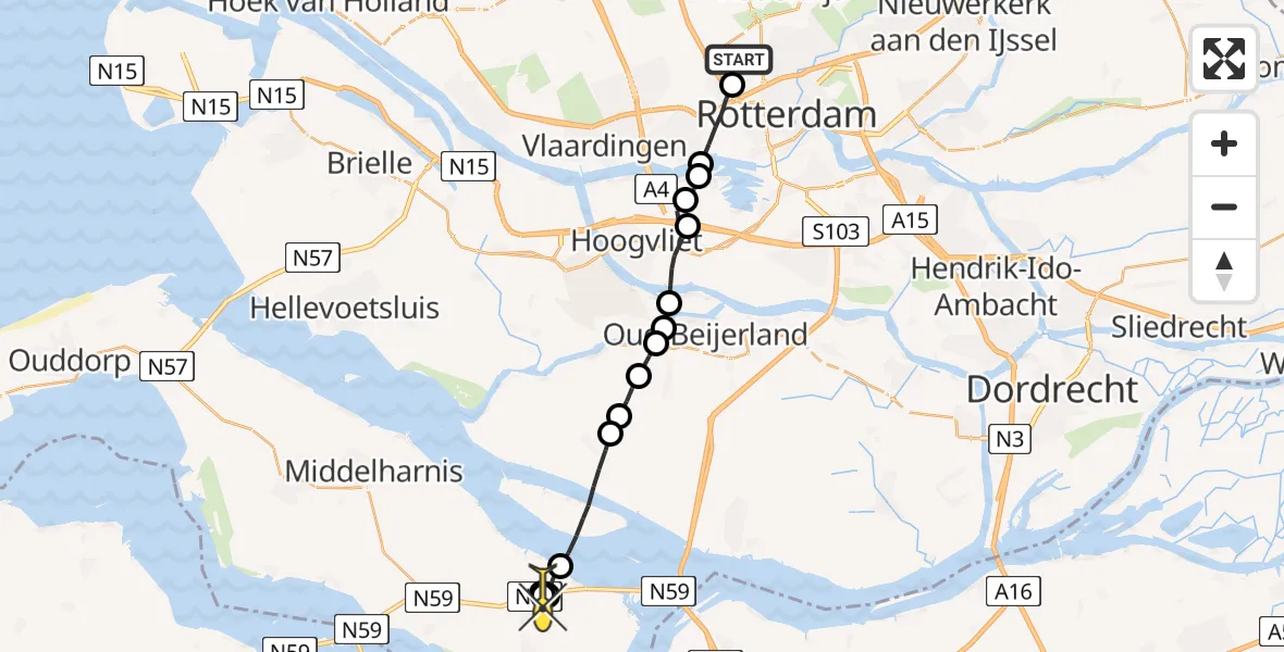 Routekaart van de vlucht: Lifeliner 2 naar Ooltgensplaat