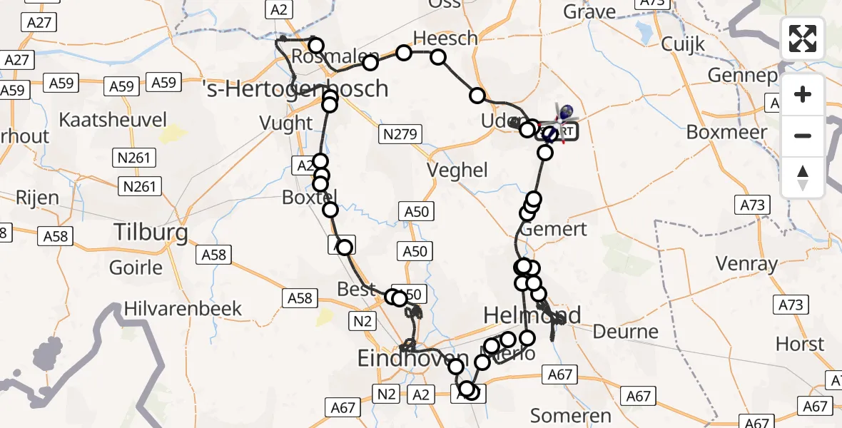 Vluchtroute Politiehelikopter Vliegbasis Volkel - Vliegbasis Volkel, 14 november 2022, 09:26