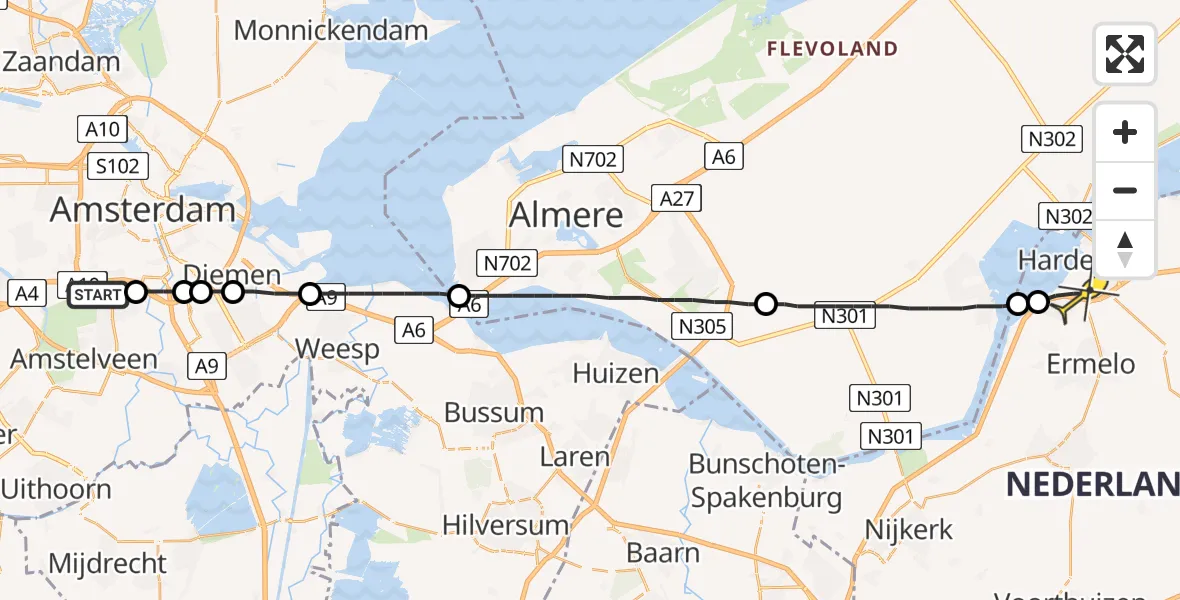 Routekaart van de vlucht: Lifeliner 1 naar Harderwijk