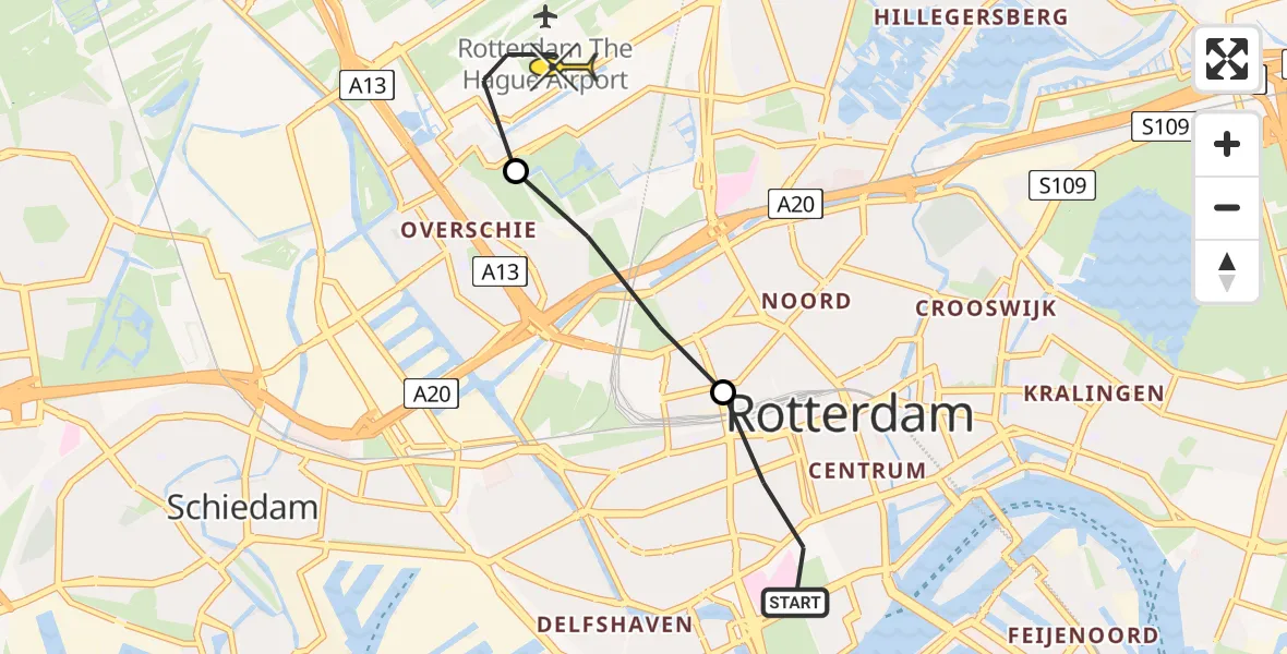 Routekaart van de vlucht: Lifeliner 2 naar Rotterdam The Hague Airport