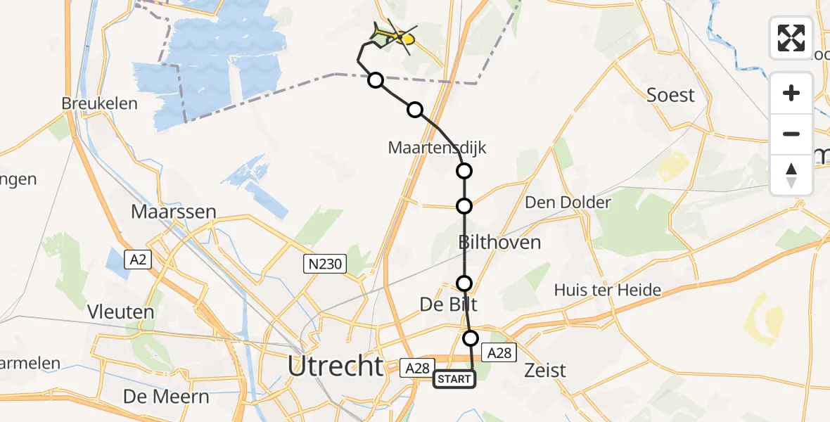 Routekaart van de vlucht: Lifeliner 1 naar Vliegveld Hilversum