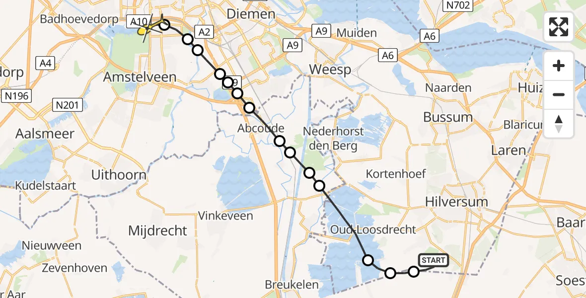 Routekaart van de vlucht: Lifeliner 1 naar VU Medisch Centrum Amsterdam