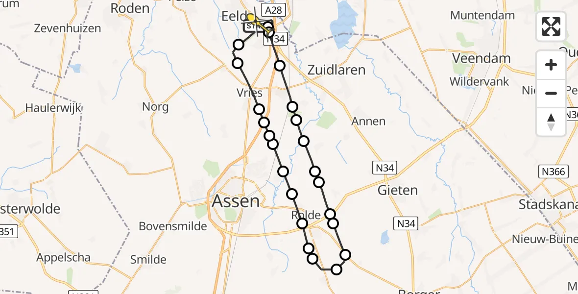 Routekaart van de vlucht: Lifeliner 4 naar Groningen Airport Eelde