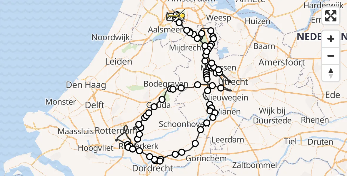 Routekaart van de vlucht: Politieheli naar Schiphol