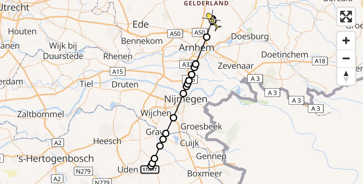 Routekaart van de vlucht: Lifeliner 3 naar Rheden