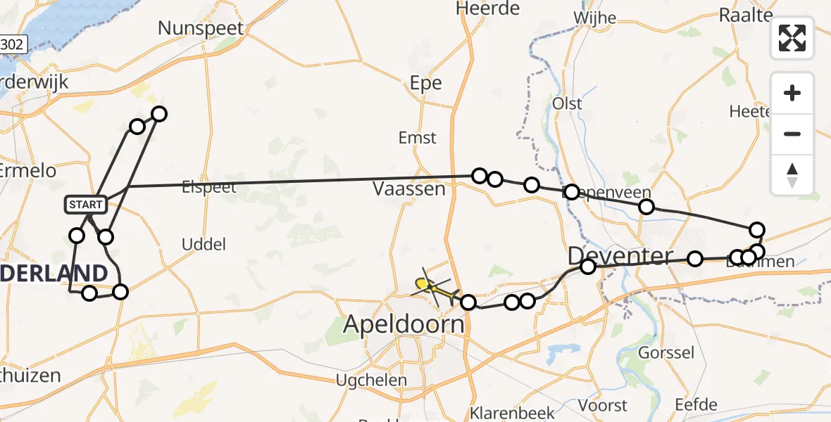 Routekaart van de vlucht: Politieheli naar Apeldoorn