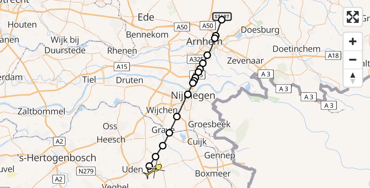 Routekaart van de vlucht: Lifeliner 3 naar Vliegbasis Volkel