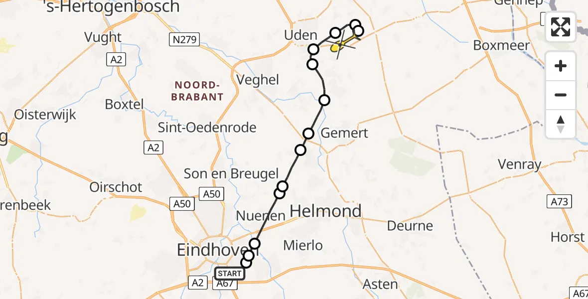 Routekaart van de vlucht: Lifeliner 3 naar Vliegbasis Volkel