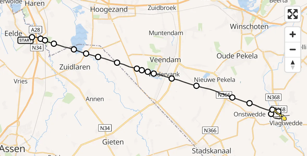 Routekaart van de vlucht: Lifeliner 4 naar Vlagtwedde