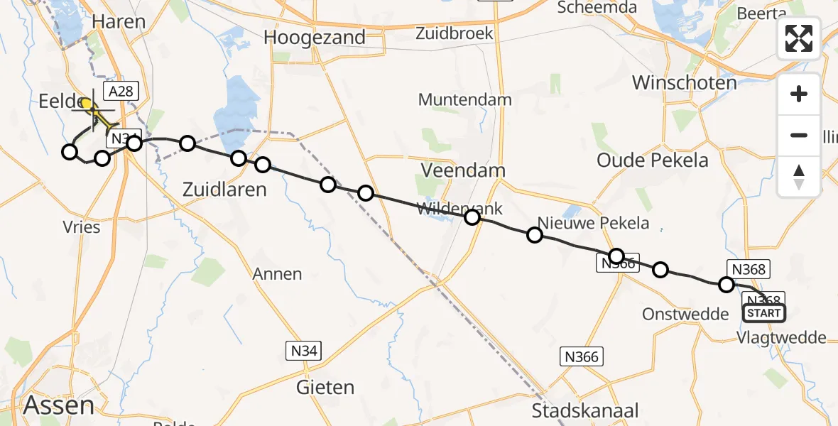 Routekaart van de vlucht: Lifeliner 4 naar Groningen Airport Eelde