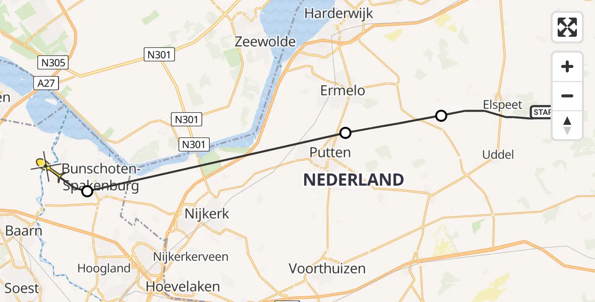 Routekaart van de vlucht: Politiehelikopter naar Eemdijk