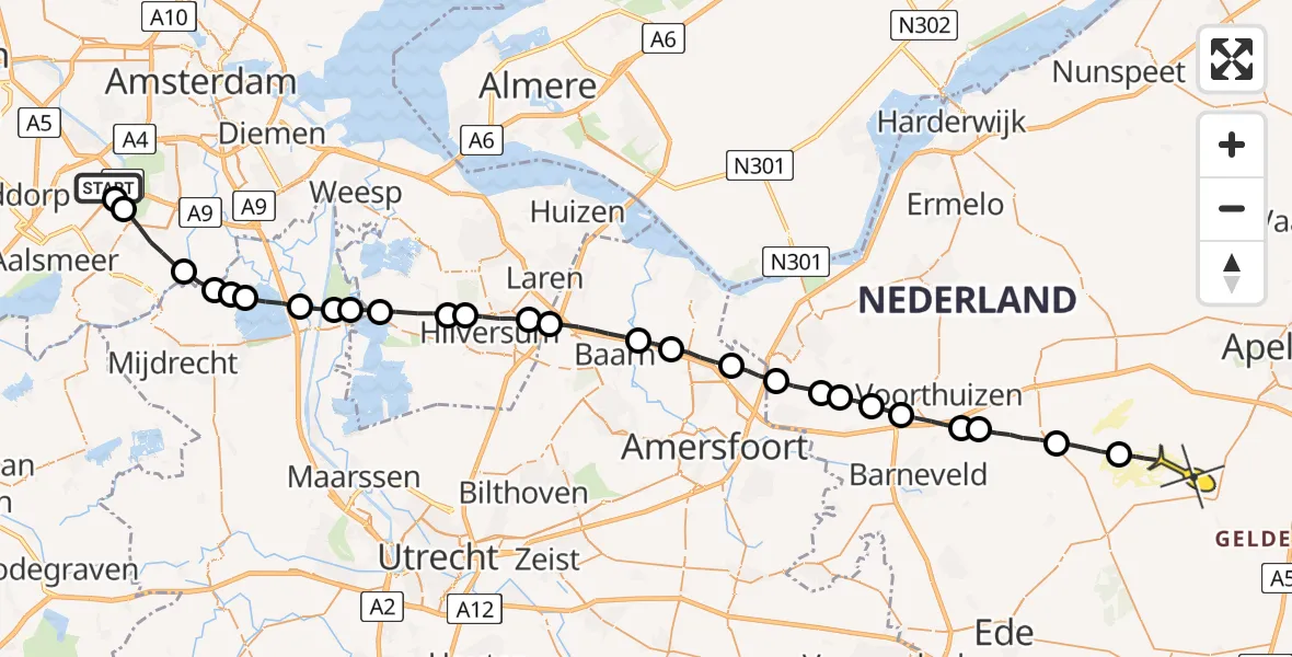 Routekaart van de vlucht: Politieheli naar Harskamp