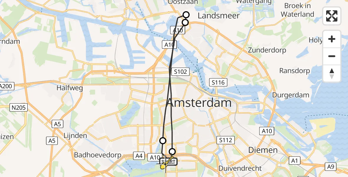 Routekaart van de vlucht: Lifeliner 1 naar VU Medisch Centrum Amsterdam